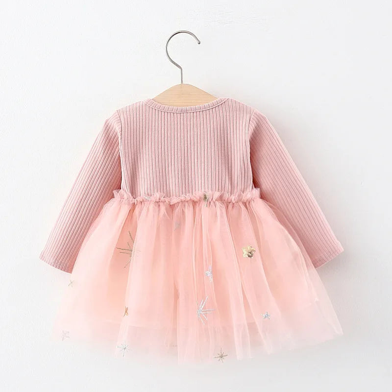 Girls Dress with Star Embellishments and Oversized Bow