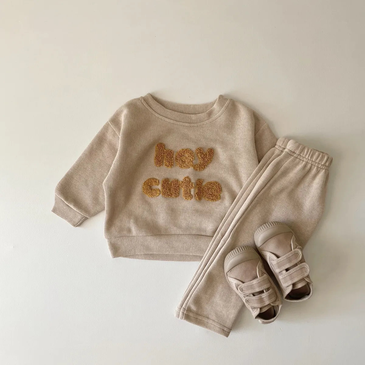 "Hei Cutie" & Rainbow Sweatshirt and Sweatpants Set - Peachy Bloomers