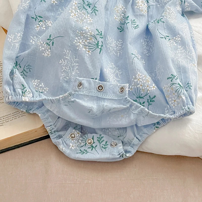 Eloise Baby Blue Floral Onesie - Peachy Bloomers