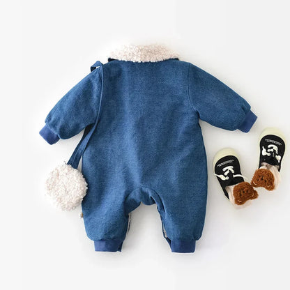 Cold Weather Denim Baby Lamb Wool Jumpsuit