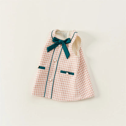 Houndstooth Bow Girls Dress - Peachy Bloomers