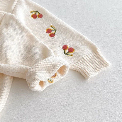 Cherry Embroidery Cotton Knit Baby Cardigan