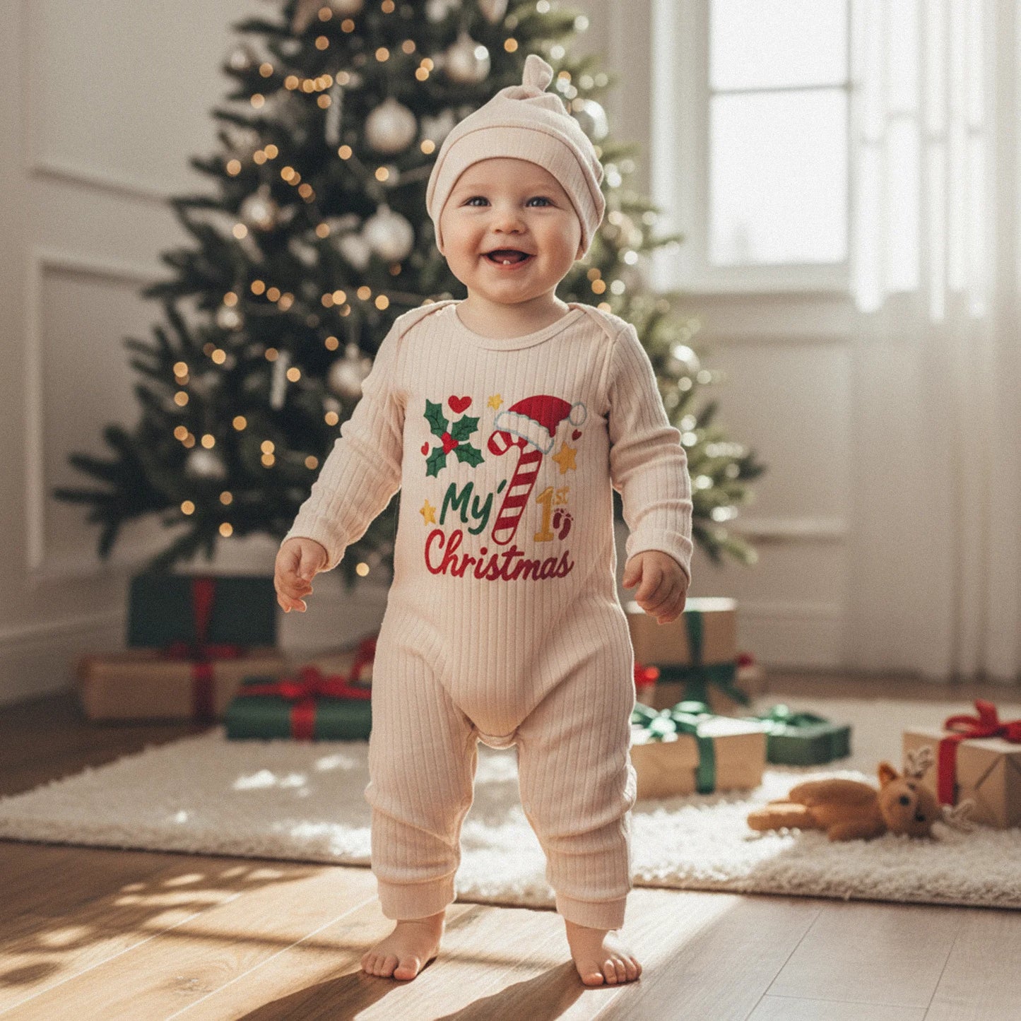 Baby Unisex First Christmas Ribbed Jumpsuit