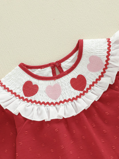 Girls Valentines Heart Embroidered Dress