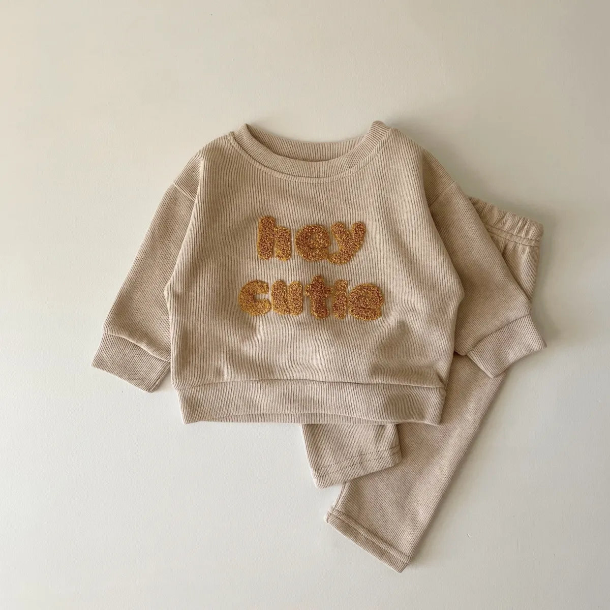 "Hei Cutie" & Rainbow Sweatshirt and Sweatpants Set - Peachy Bloomers