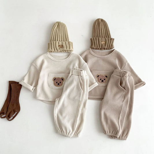 Bear Cotton Waffle Set - Peachy Bloomers