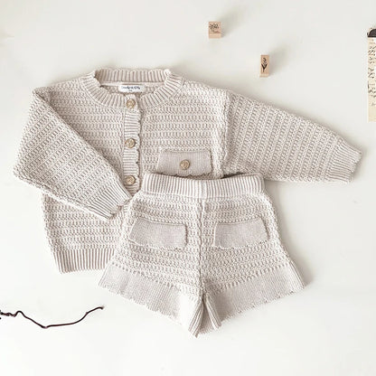 Crochet Knit Girls Cardigan and Shorts Set - Peachy Bloomers