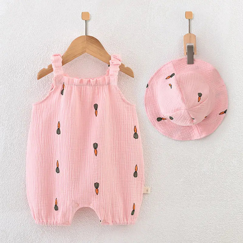 Newborn Baby Muslin Jumpsuit with Hat