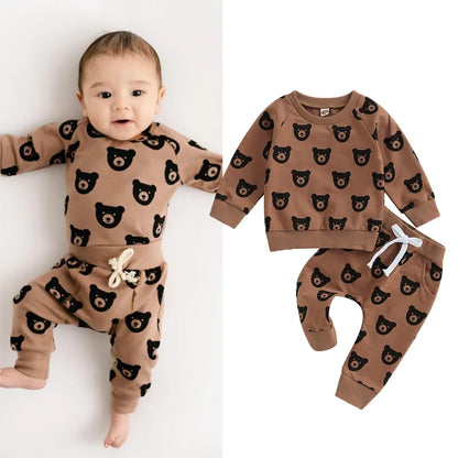 Bear Print Sweatshirt and Sweatpants Set - Peachy Bloomers