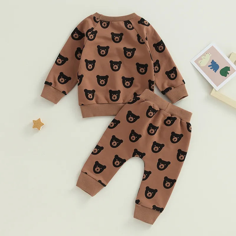 Bear Print Sweatshirt and Sweatpants Set - Peachy Bloomers