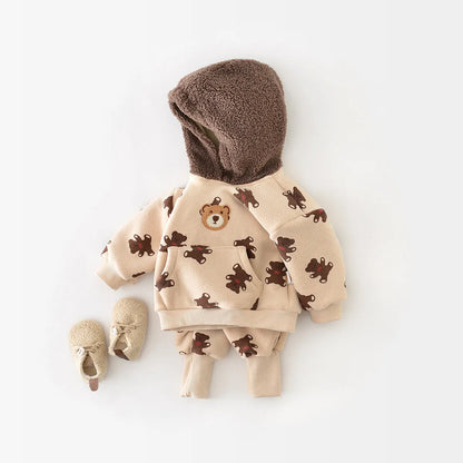 Baby Bear Dot Hoodie Fleece Set - Peachy Bloomers