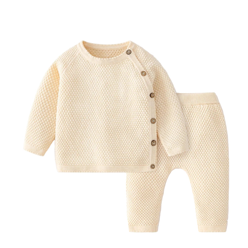 newborn waffle cotton knit 2-piece set in ivory