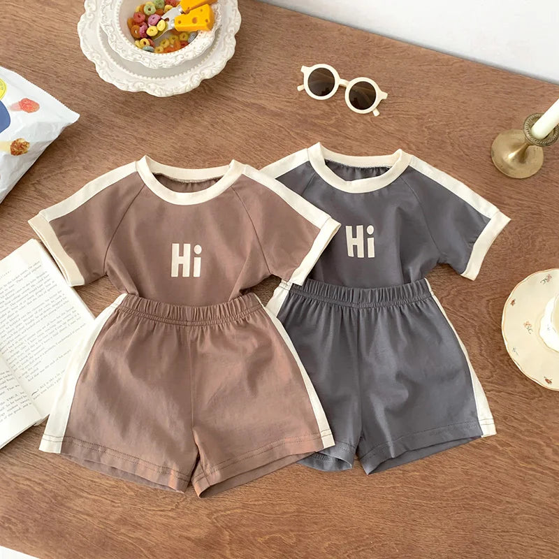 "Hi" Boys Cotton T-shirt and Shorts Set - Peachy Bloomers