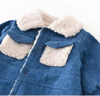Cold Weather Denim Baby Lamb Wool Jumpsuit