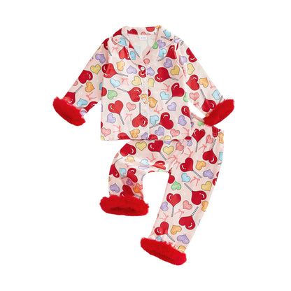 Toddler Girls Heart Print Pajamas Set