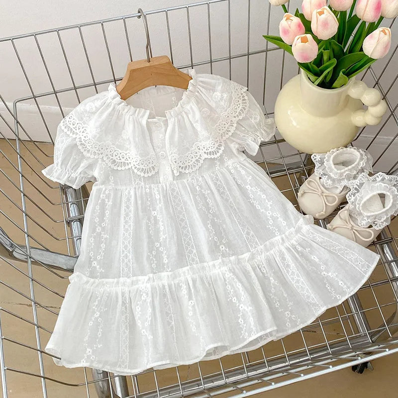 Sisters Floral Embroidery Cotton Lace Dress & Romper