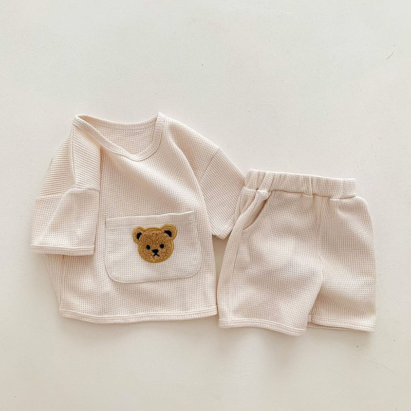 Bear Waffle T-shirt and Shorts Set - Peachy Bloomers