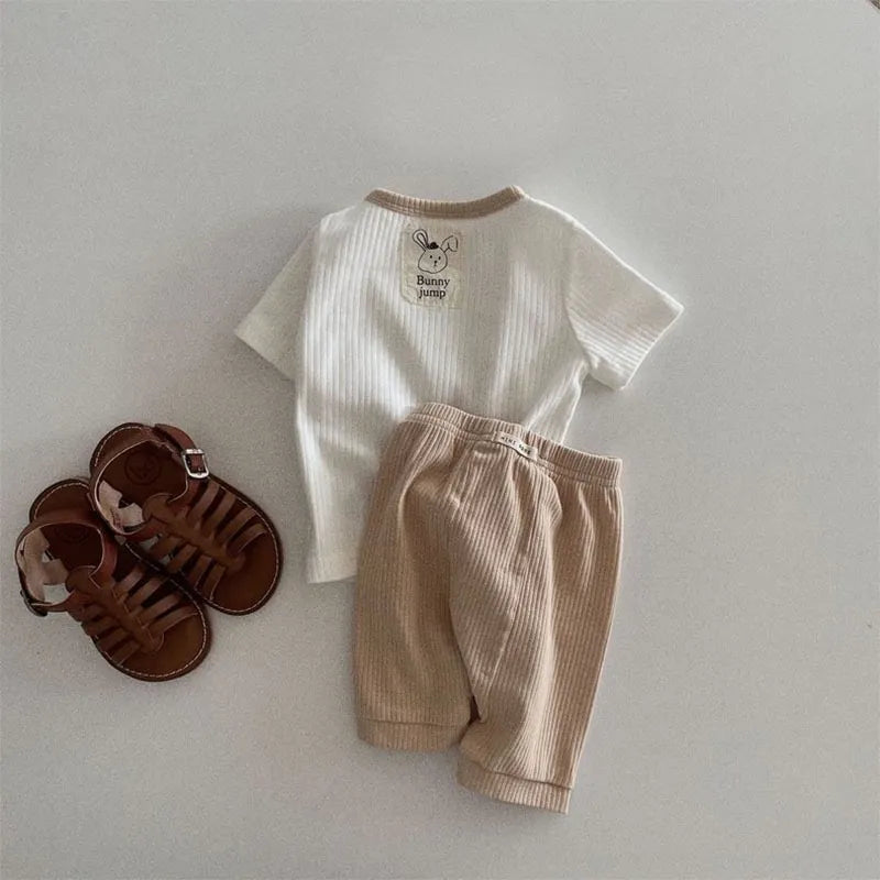 Bunny Ribbed Casual T-shirt and Shorts Set - Peachy Bloomers