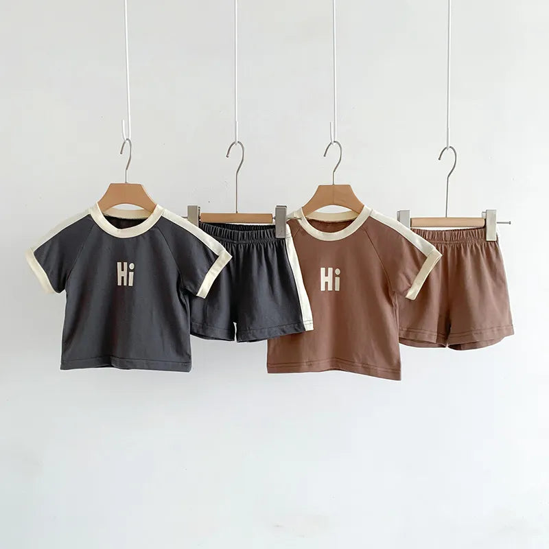 "Hi" Boys Cotton T-shirt and Shorts Set - Peachy Bloomers