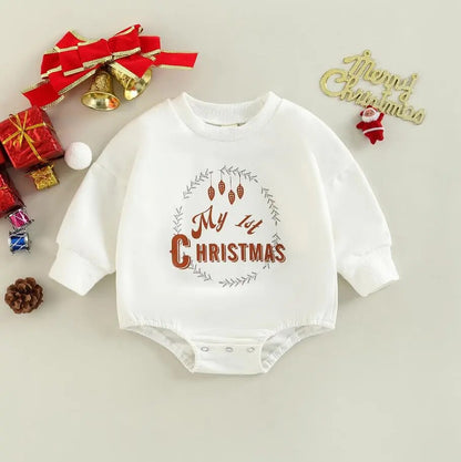 FIRST CHRISTMAS BABY ROMPER JUMPSUIT - Peachy Bloomers