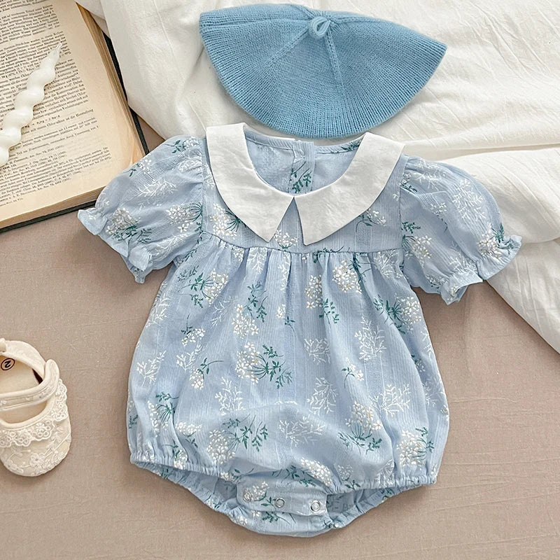 Eloise Baby Blue Floral Onesie - Peachy Bloomers