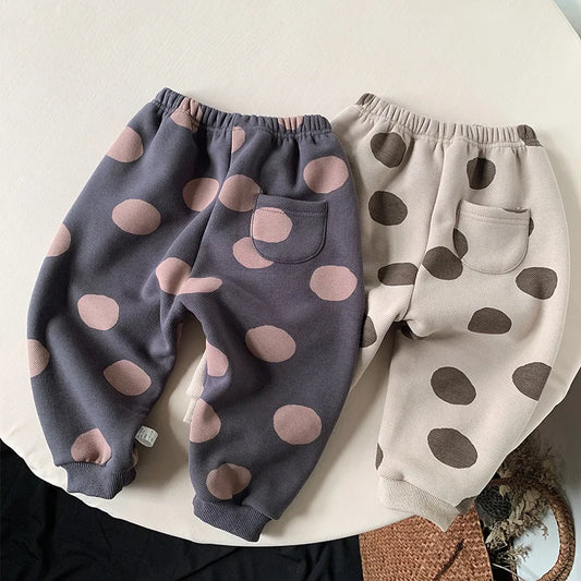 Polka Dot Girls Cotton Fleece Pants