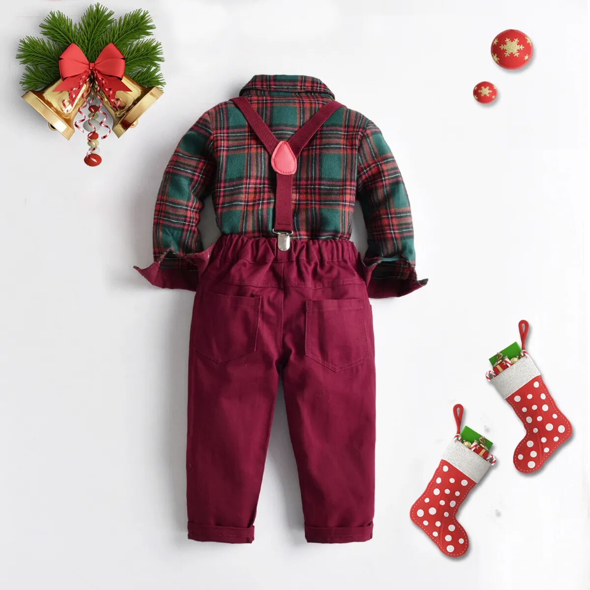 christmas dress for baby boy Christmas Baby Boy Outfit, Xmas Clothes Set 4 pc with Tartan Plaid Shirt