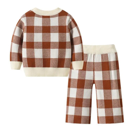 Checkered Knit Sweater and Pants Set - Peachy Bloomers