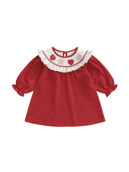 Girls Valentines Heart Embroidered Dress