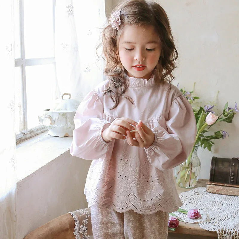 Girls Eyelet Ruffle Shirt