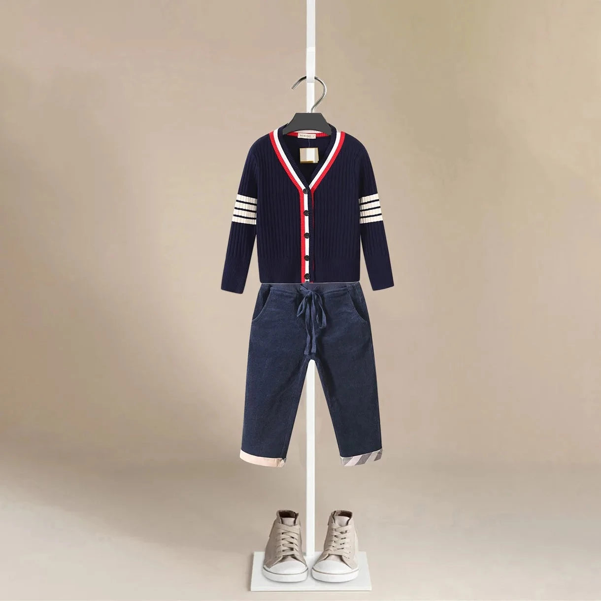 Boys Woolen Cardigan and Corduroy Pants Set - Peachy Bloomers