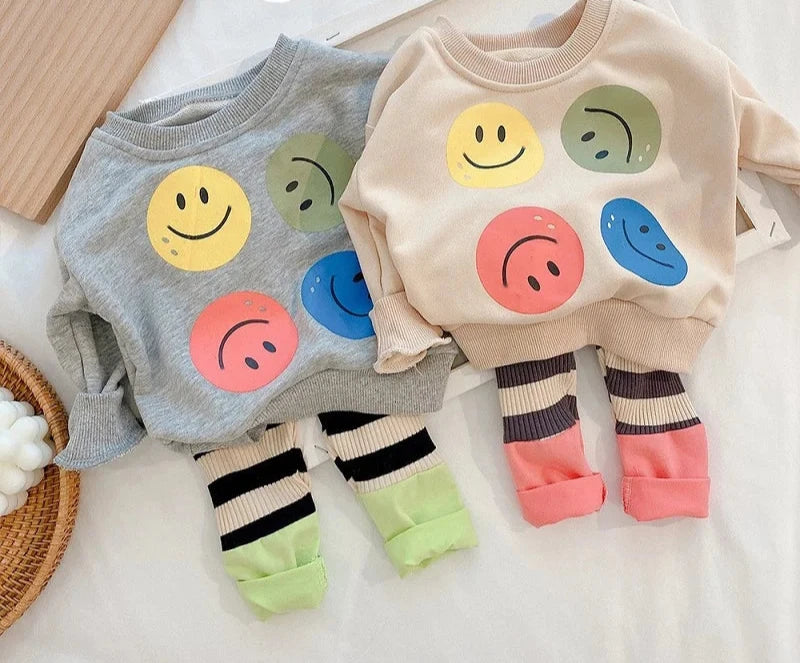 Baby Smile Sweatshirt and Stripe Leggings Set