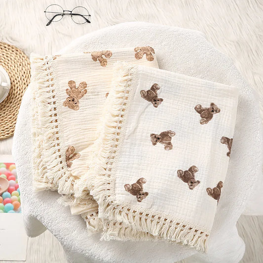 Bear Muslin Cotton Baby Blanket - Peachy Bloomers