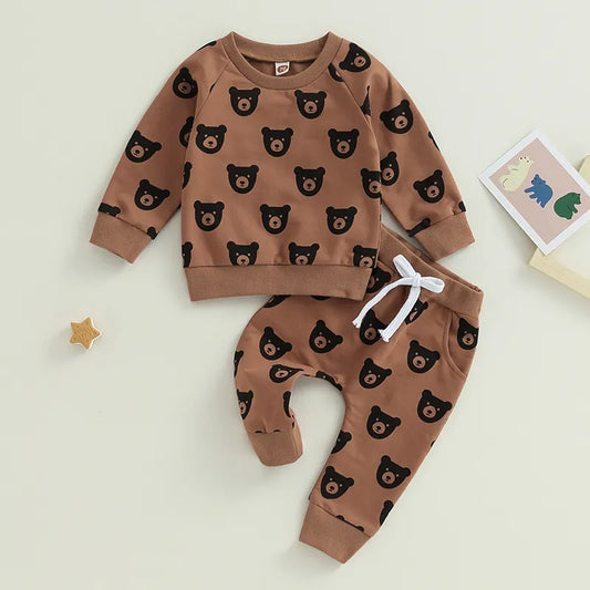 Bear Print Sweatshirt and Sweatpants Set - Peachy Bloomers