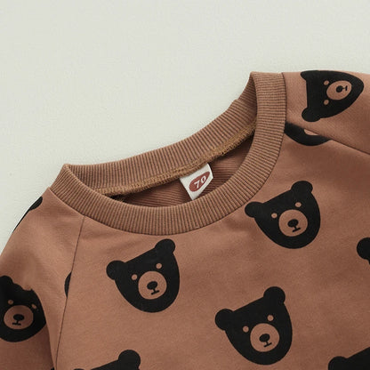 Bear Print Sweatshirt and Sweatpants Set - Peachy Bloomers