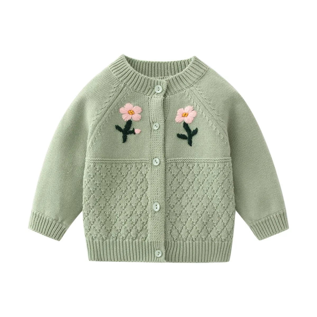 Pink Flower Embroidery Knit Cardigan