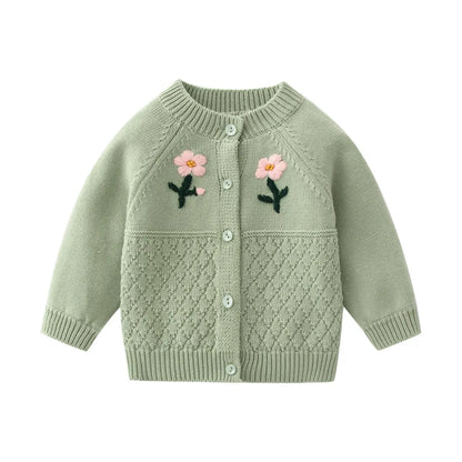Pink Flower Embroidery Knit Cardigan