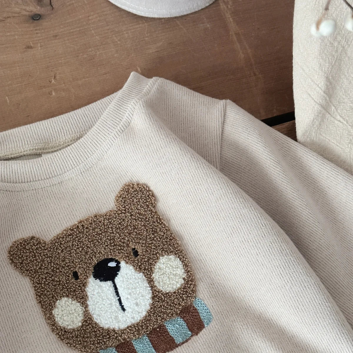Baby Bear Sweatshirt and Stripe Leggings Set