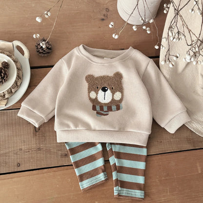 Baby Bear Sweatshirt and Stripe Leggings Set