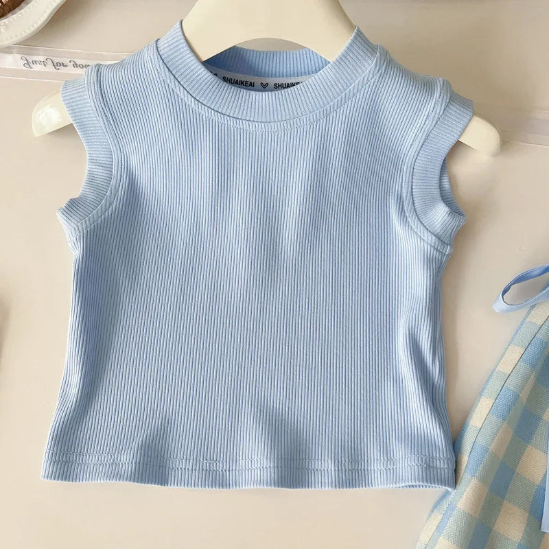 Bow Checkered Girls Cotton Set