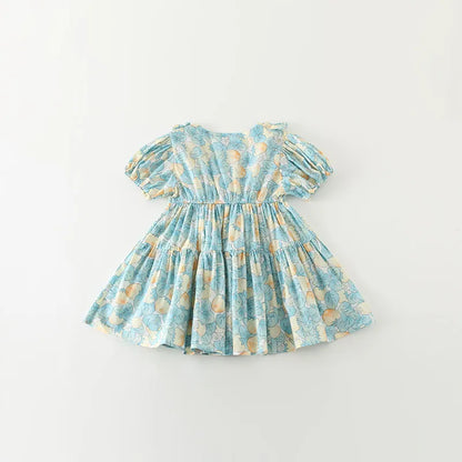 Floral Blue Cotton Dress - Peachy Bloomers