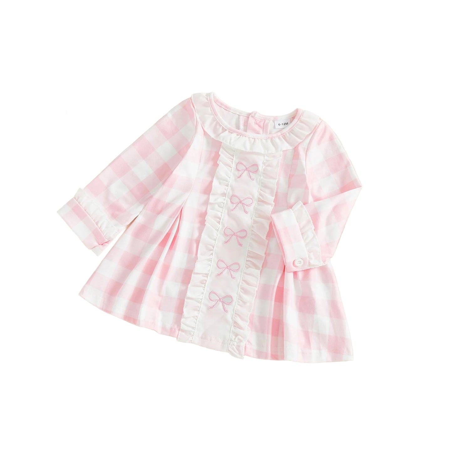 Girls Pink Bow Plaid Dress