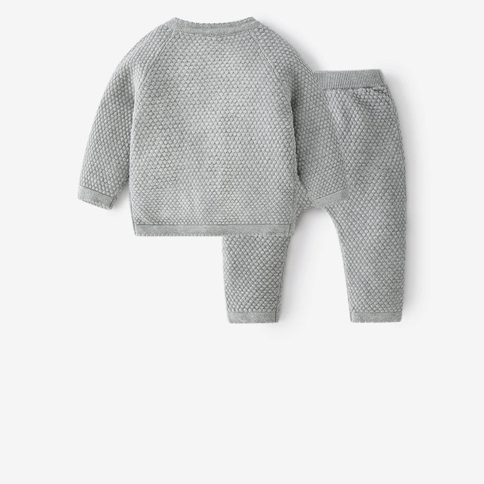 newborn waffle cotton knit 2-piece set in gray 