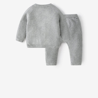 newborn waffle cotton knit 2-piece set in gray 