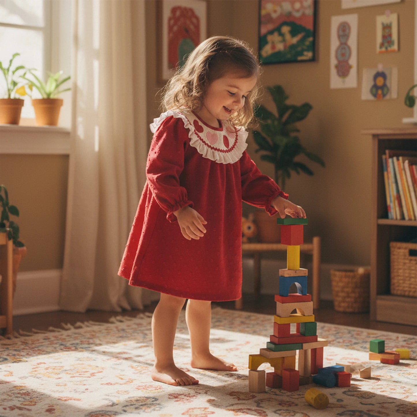 Girls Valentines Heart Embroidered Dress