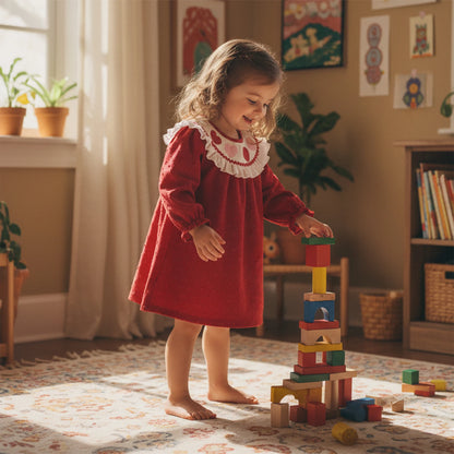 Girls Valentines Heart Embroidered Dress