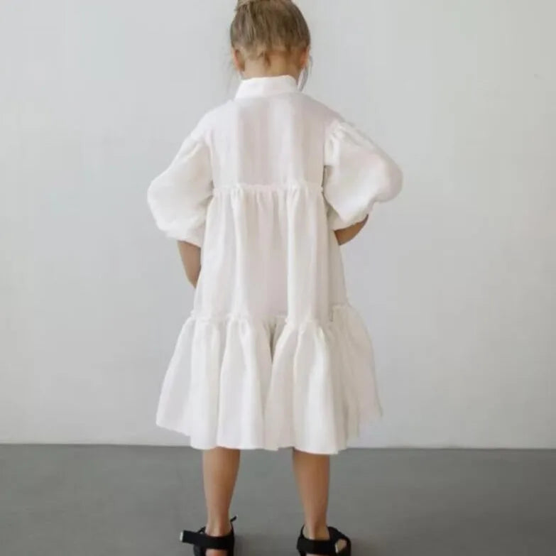 Linen Cotton GIrls Flare Dress - Peachy Bloomers