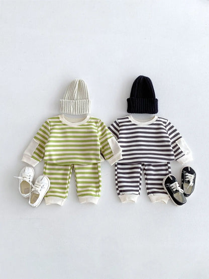 Baby Striped Cotton Sweatshirt & Sweatpants Set