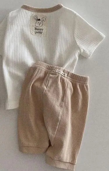 Bunny Ribbed Casual T-shirt and Shorts Set - Peachy Bloomers