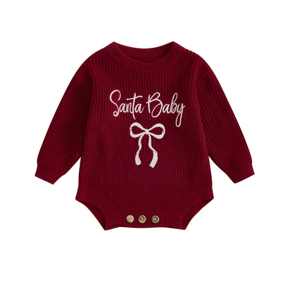 Santa Baby Girls Ribbed Knit Romper